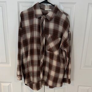 Brown Plaid Button-Up Shirt